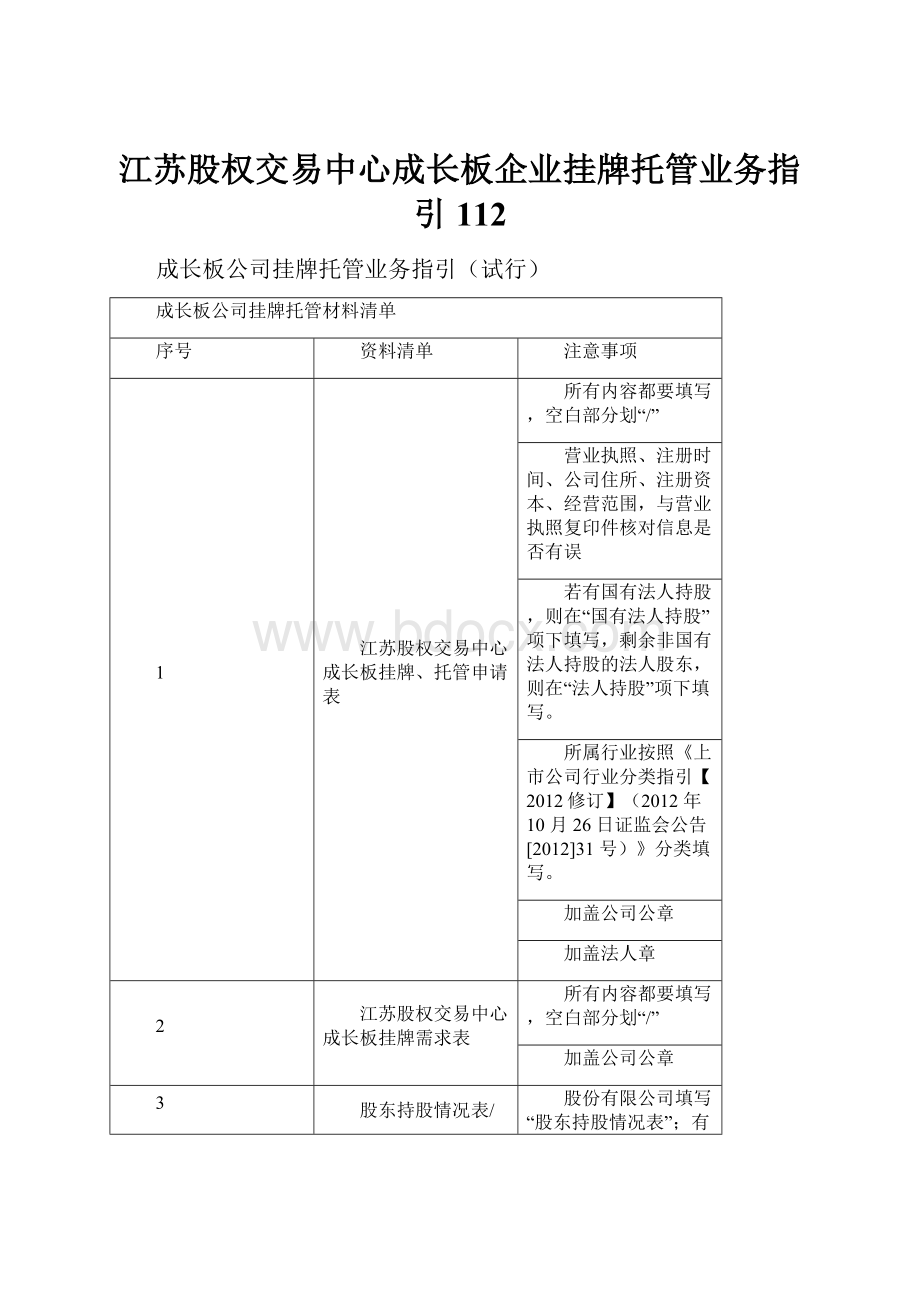 江苏股权交易中心成长板企业挂牌托管业务指引112.docx