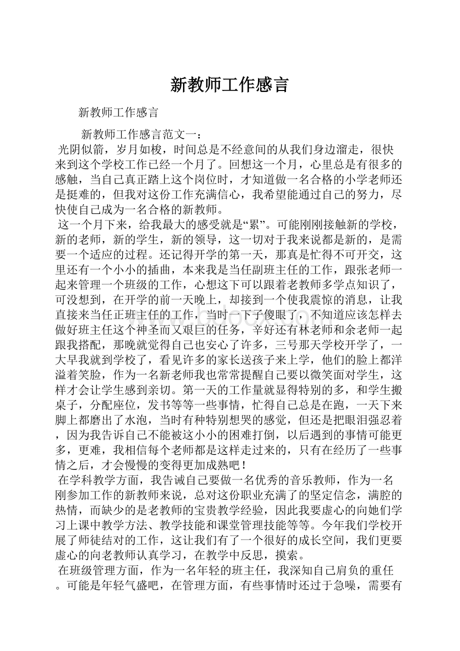 新教师工作感言.docx