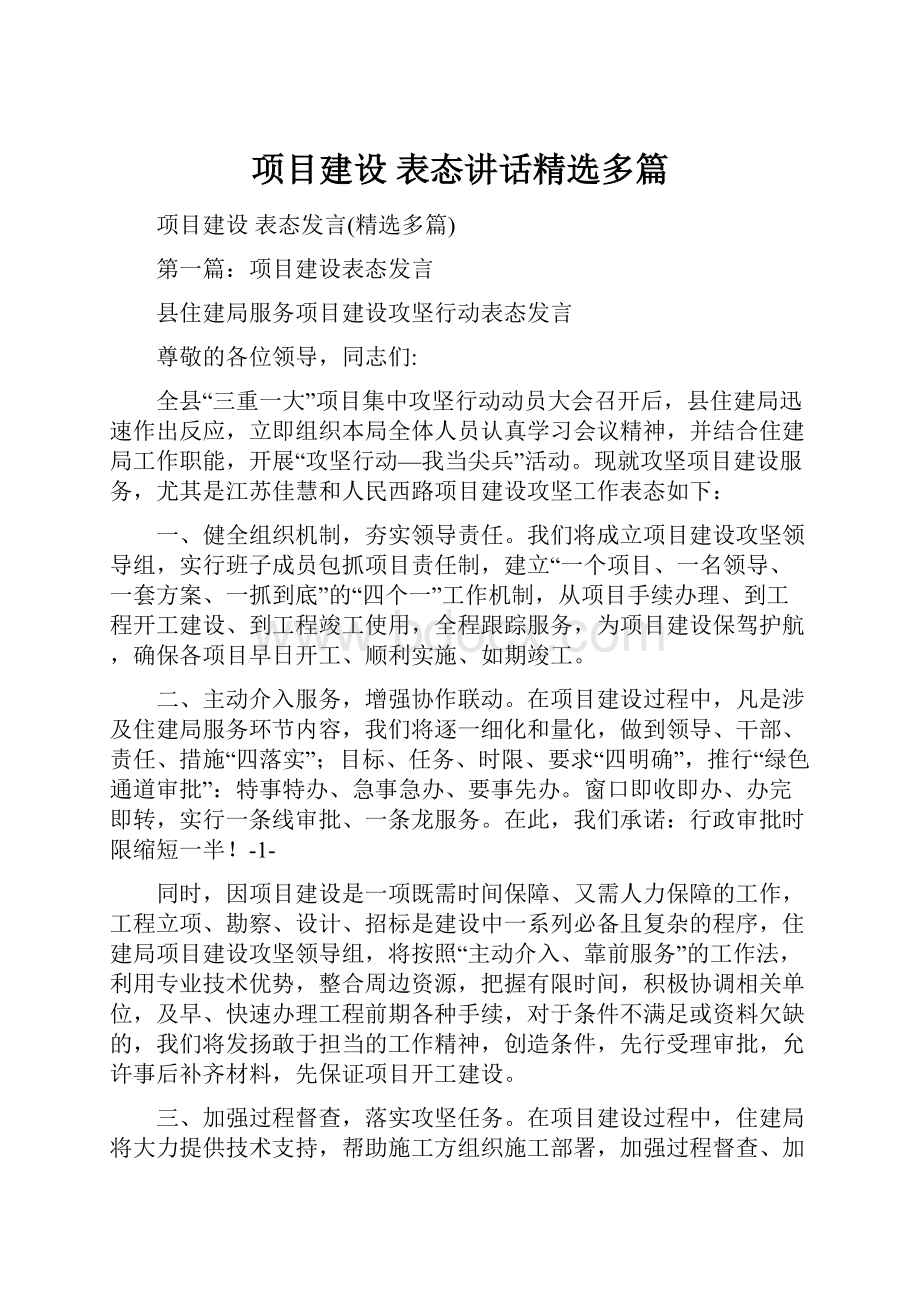 项目建设 表态讲话精选多篇.docx