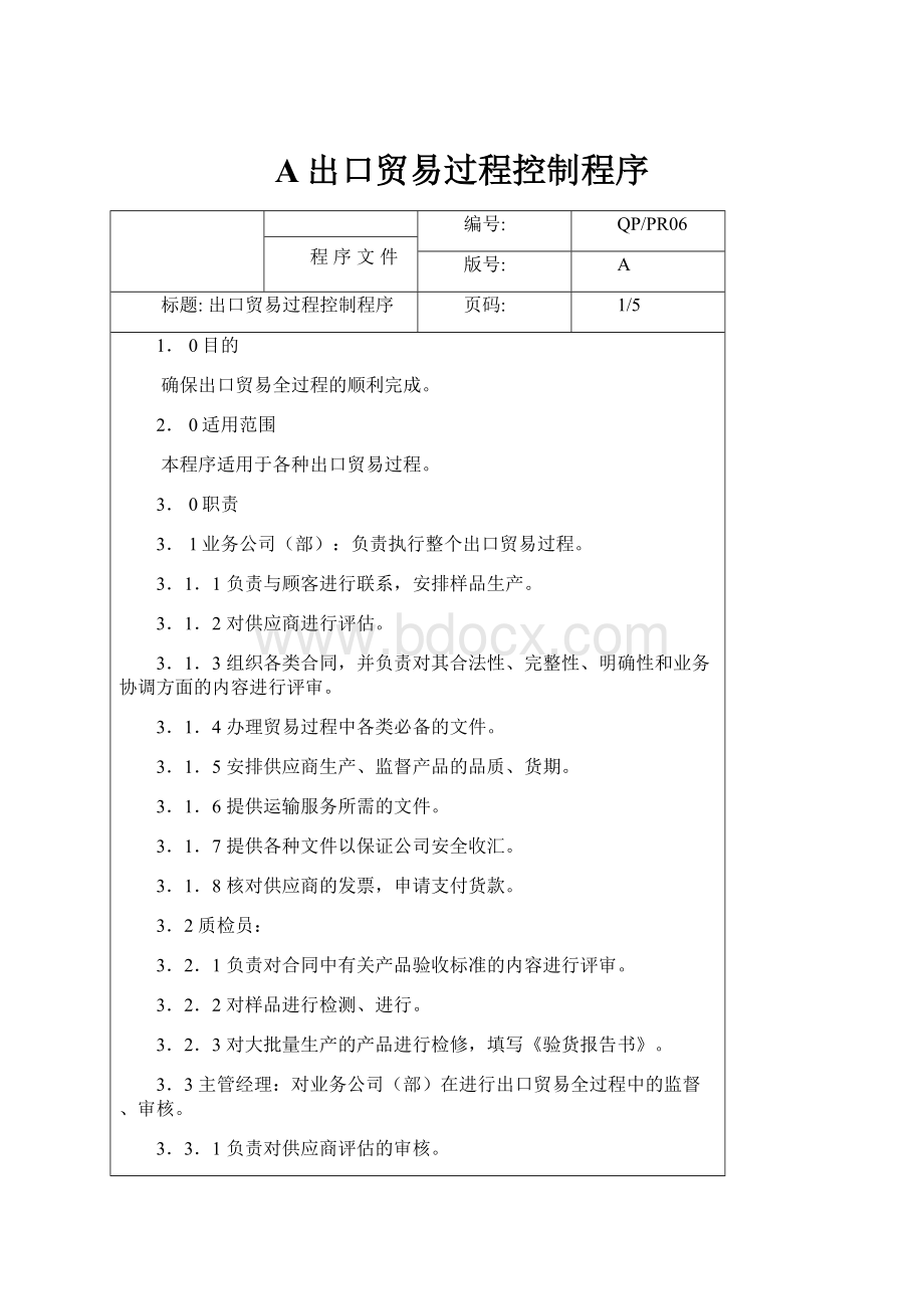 A出口贸易过程控制程序.docx_第1页