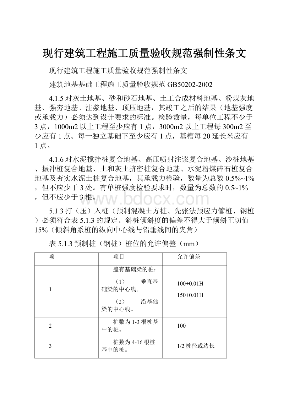 现行建筑工程施工质量验收规范强制性条文.docx