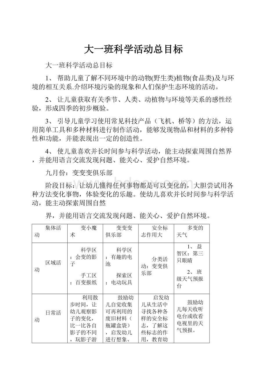 大一班科学活动总目标.docx_第1页