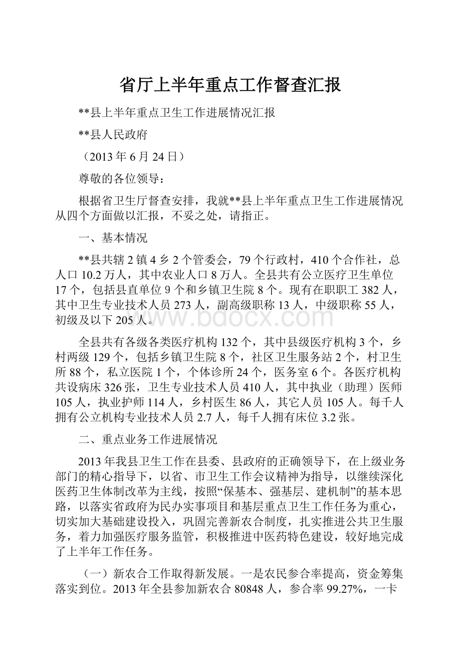 省厅上半年重点工作督查汇报.docx_第1页