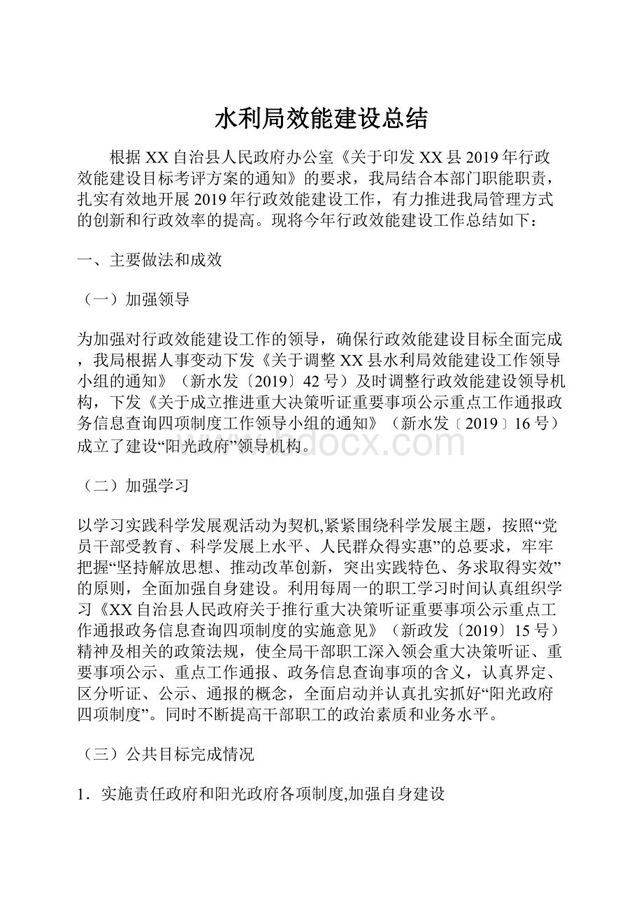 水利局效能建设总结.docx_第1页