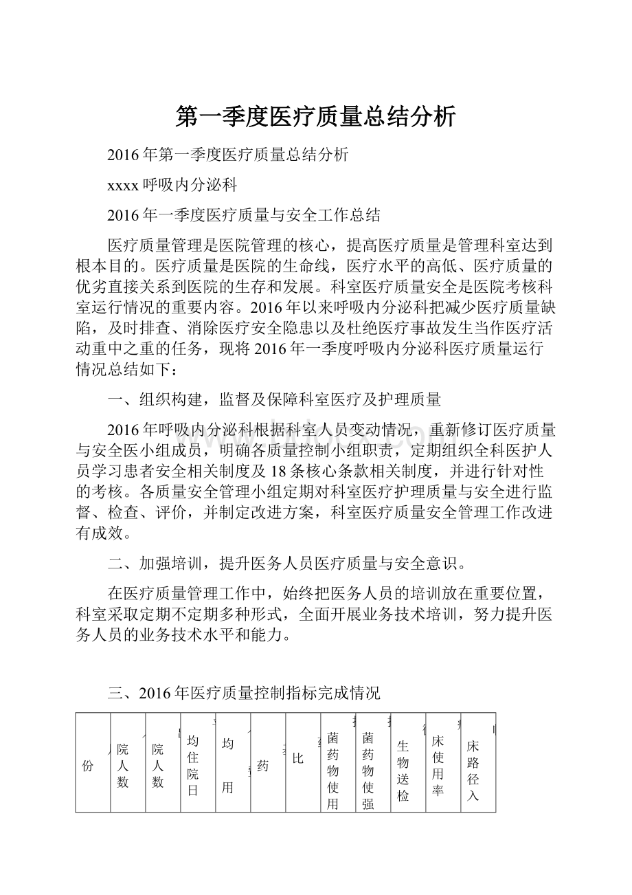 第一季度医疗质量总结分析.docx_第1页