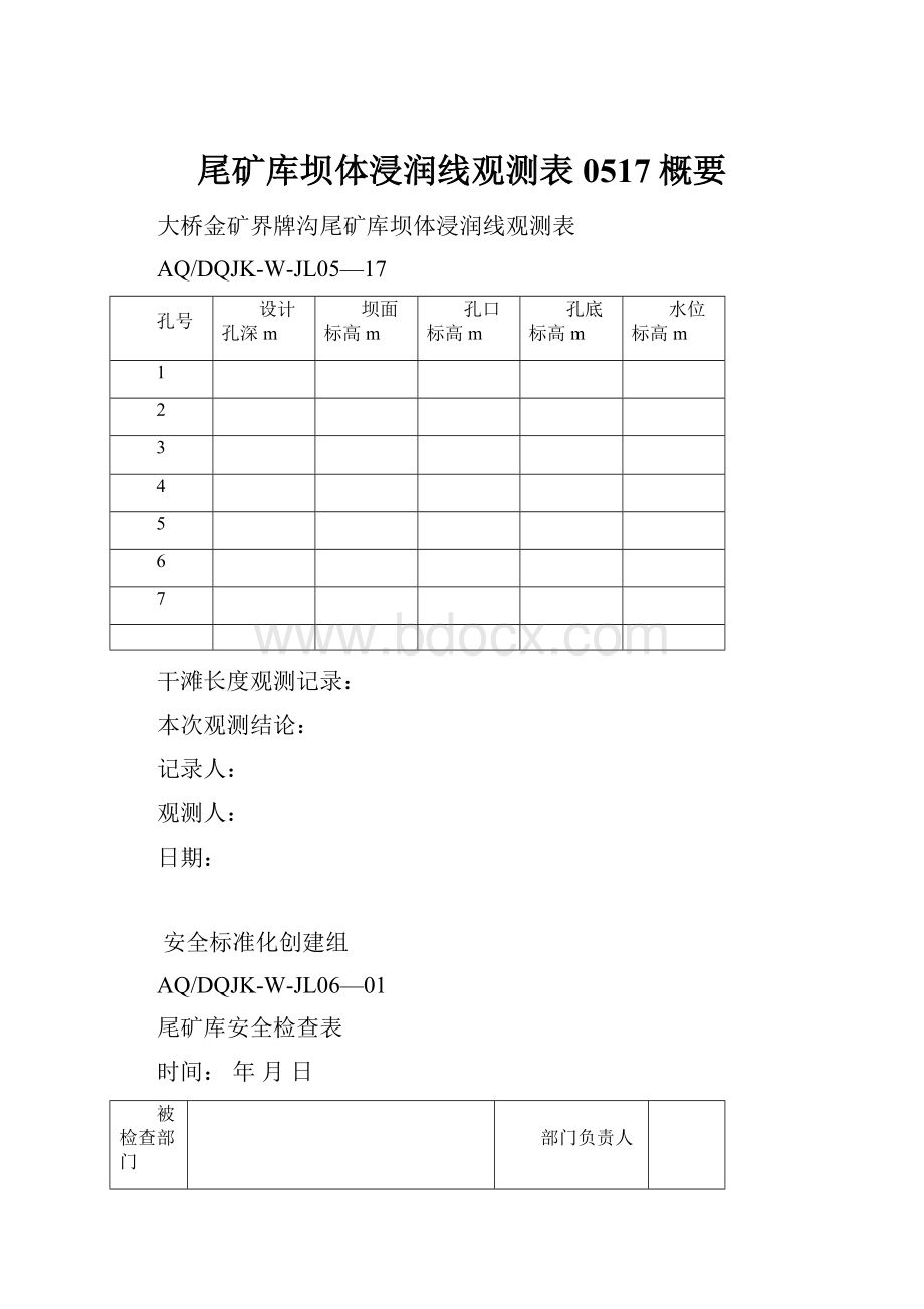 尾矿库坝体浸润线观测表0517概要.docx