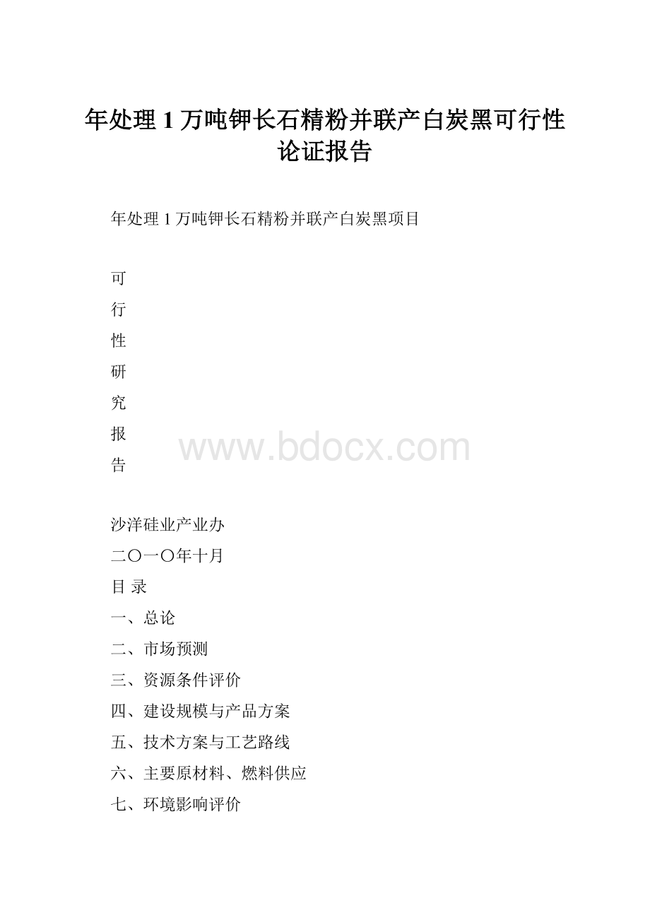 年处理1万吨钾长石精粉并联产白炭黑可行性论证报告.docx