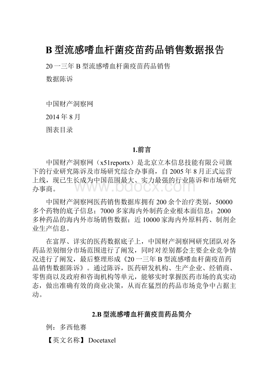 B型流感嗜血杆菌疫苗药品销售数据报告.docx