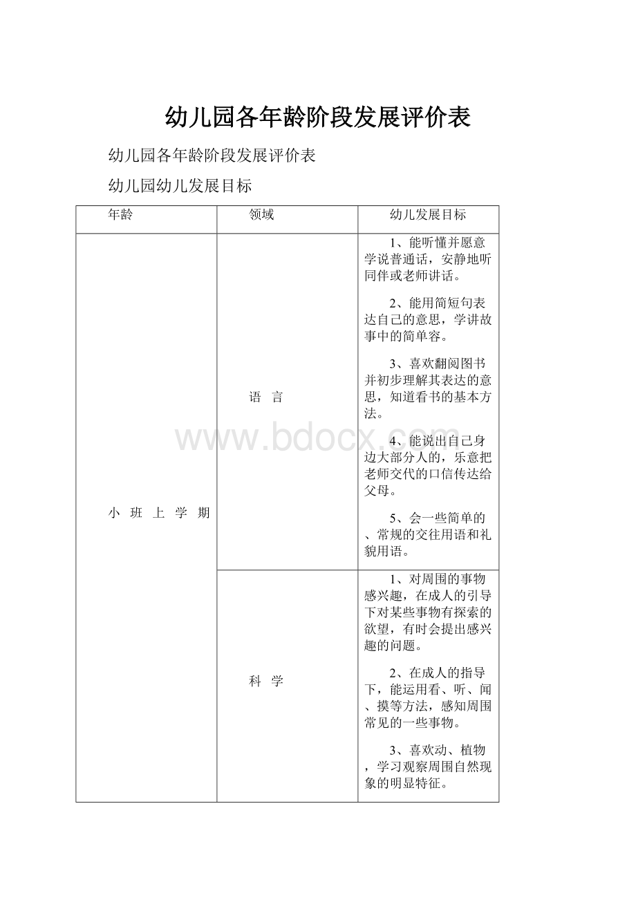 幼儿园各年龄阶段发展评价表.docx