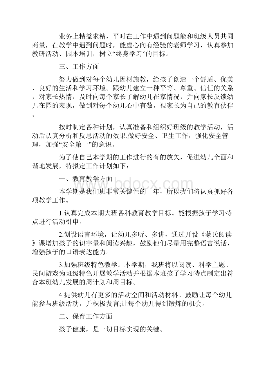 幼儿园大班配班老师的个人工作计划范文精选3篇.docx_第2页