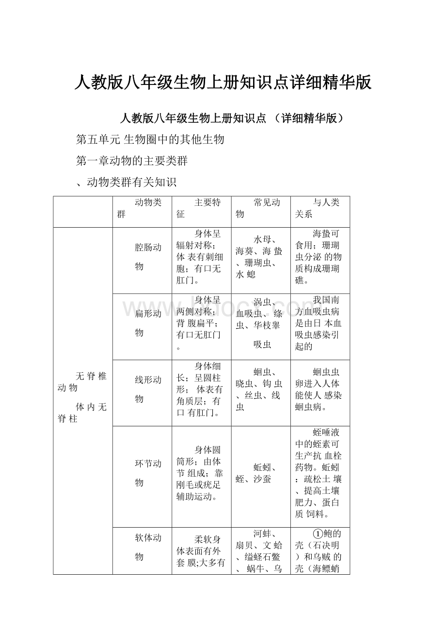 人教版八年级生物上册知识点详细精华版.docx