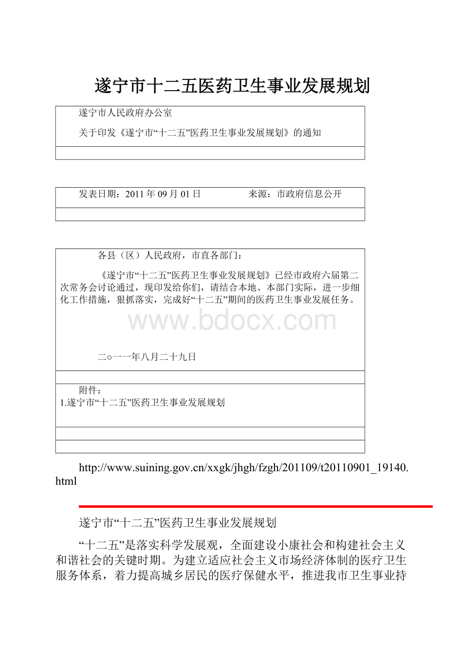 遂宁市十二五医药卫生事业发展规划.docx_第1页