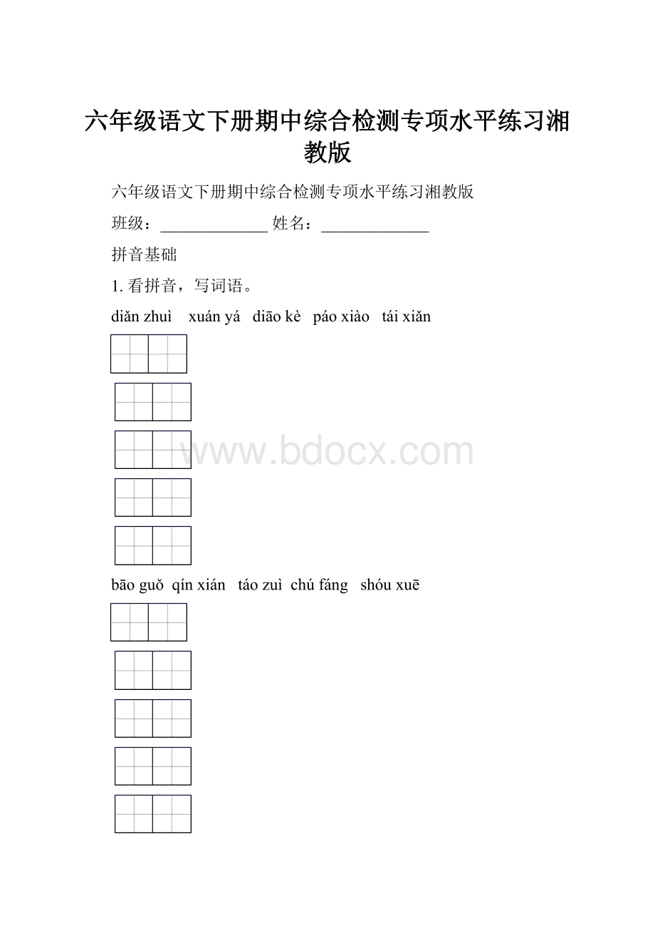 六年级语文下册期中综合检测专项水平练习湘教版.docx