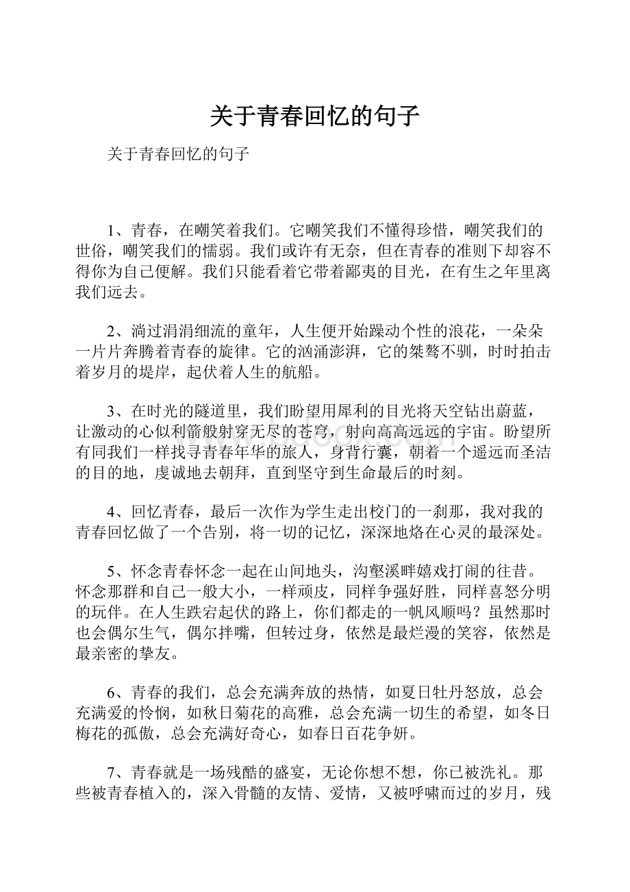 关于青春回忆的句子.docx_第1页