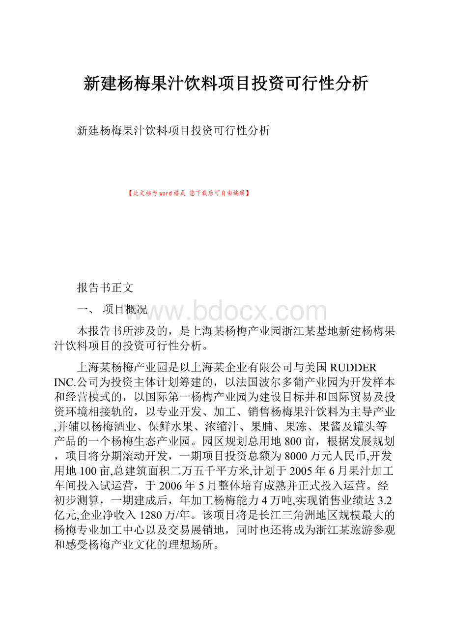 新建杨梅果汁饮料项目投资可行性分析.docx_第1页