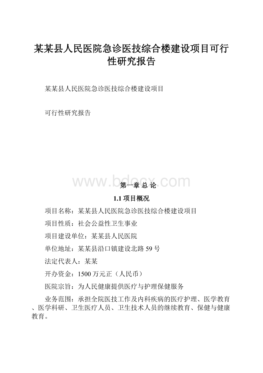 某某县人民医院急诊医技综合楼建设项目可行性研究报告.docx_第1页