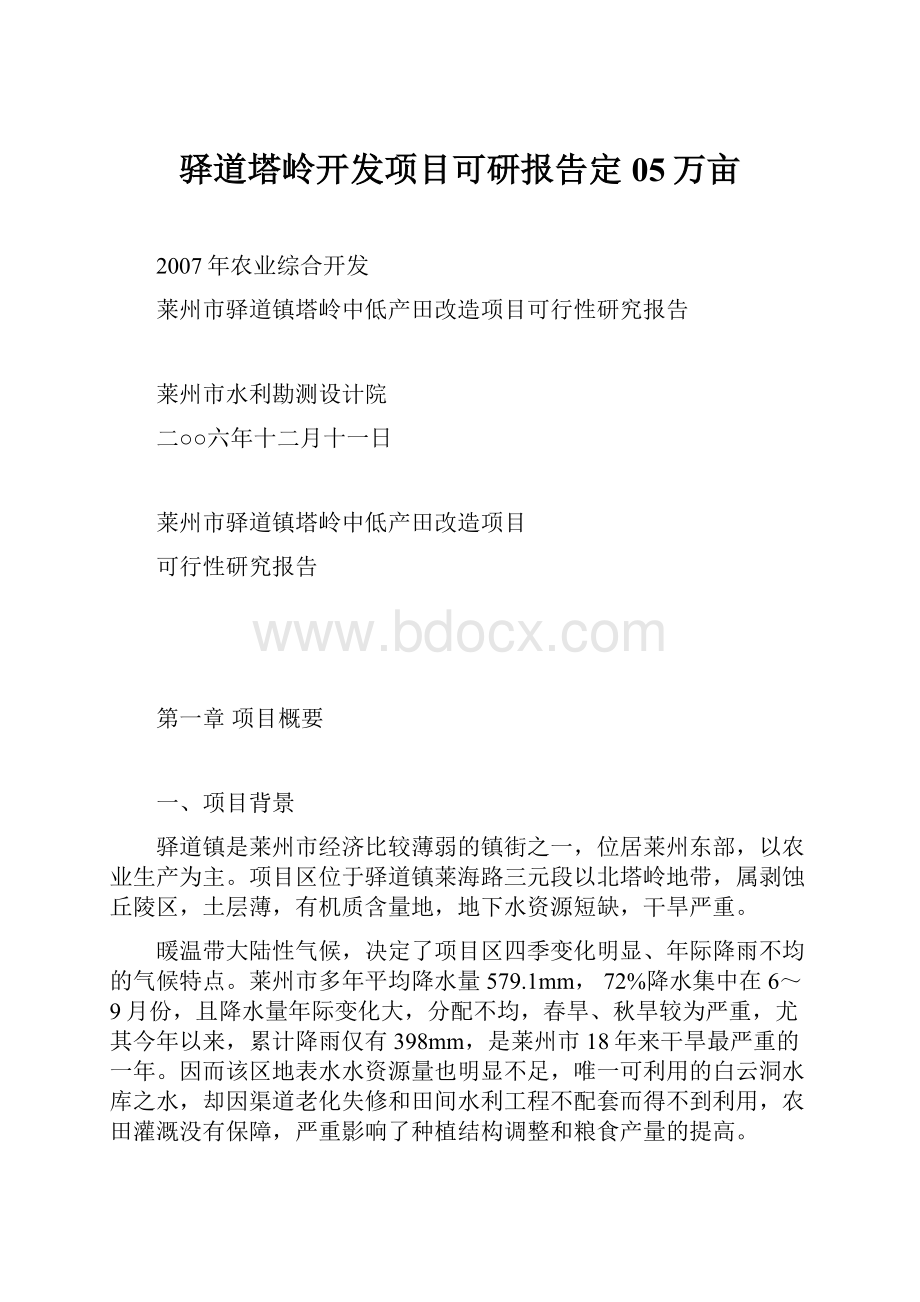 驿道塔岭开发项目可研报告定05万亩.docx