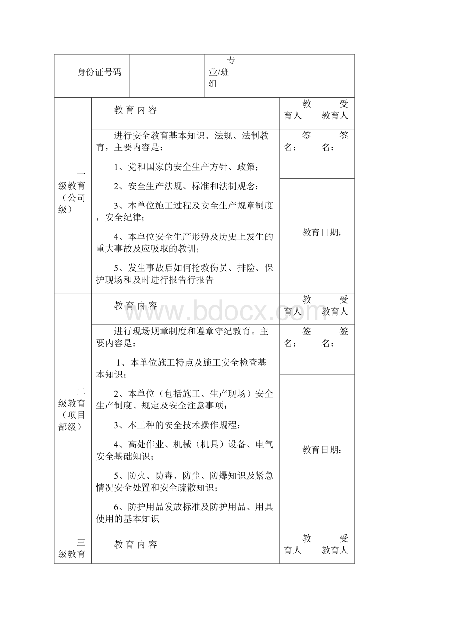 新工人入场三级安全教育卡及承诺书完整.docx_第2页