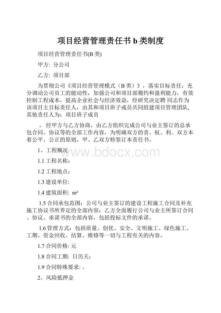 项目经营管理责任书b类制度.docx