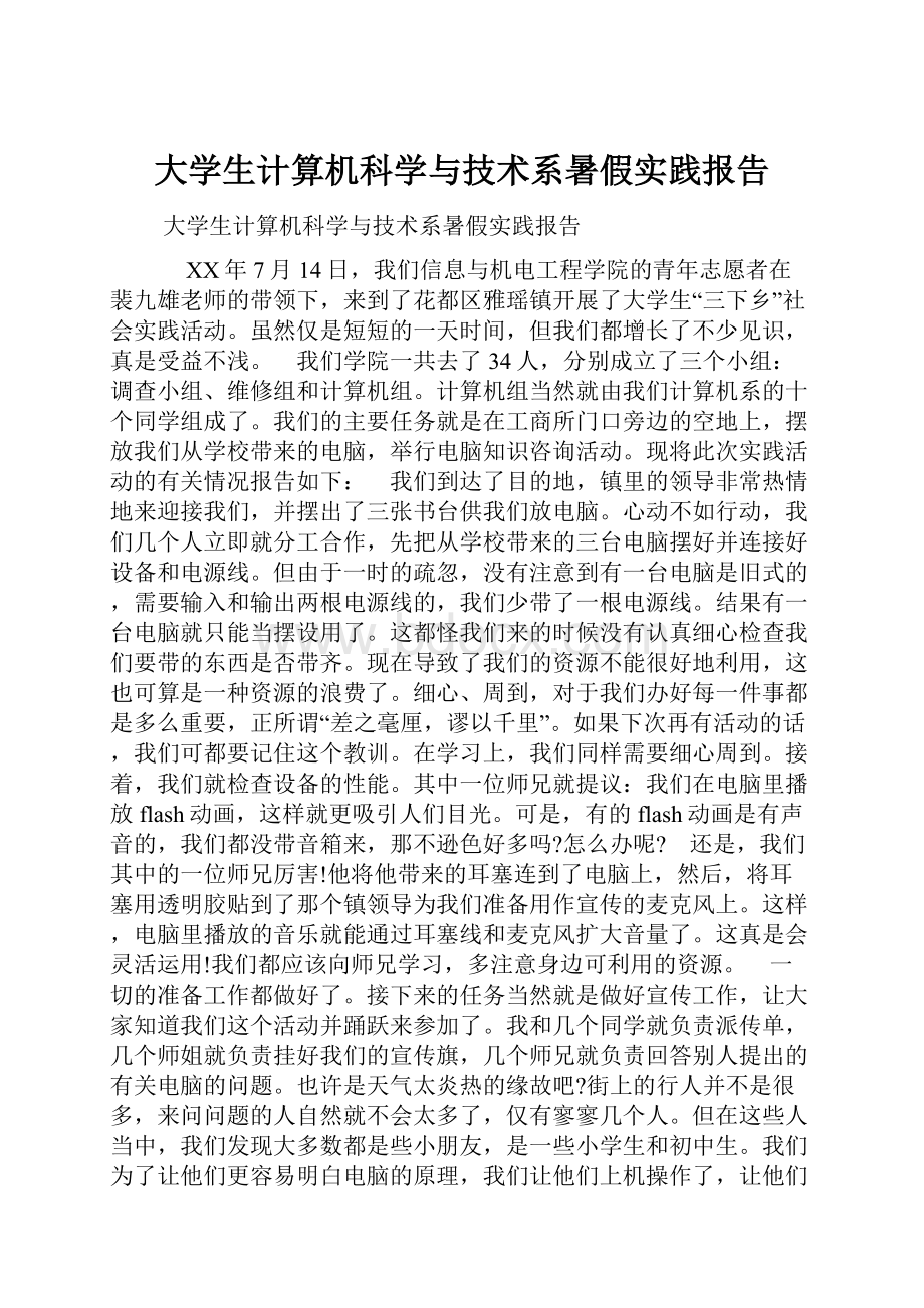 大学生计算机科学与技术系暑假实践报告.docx