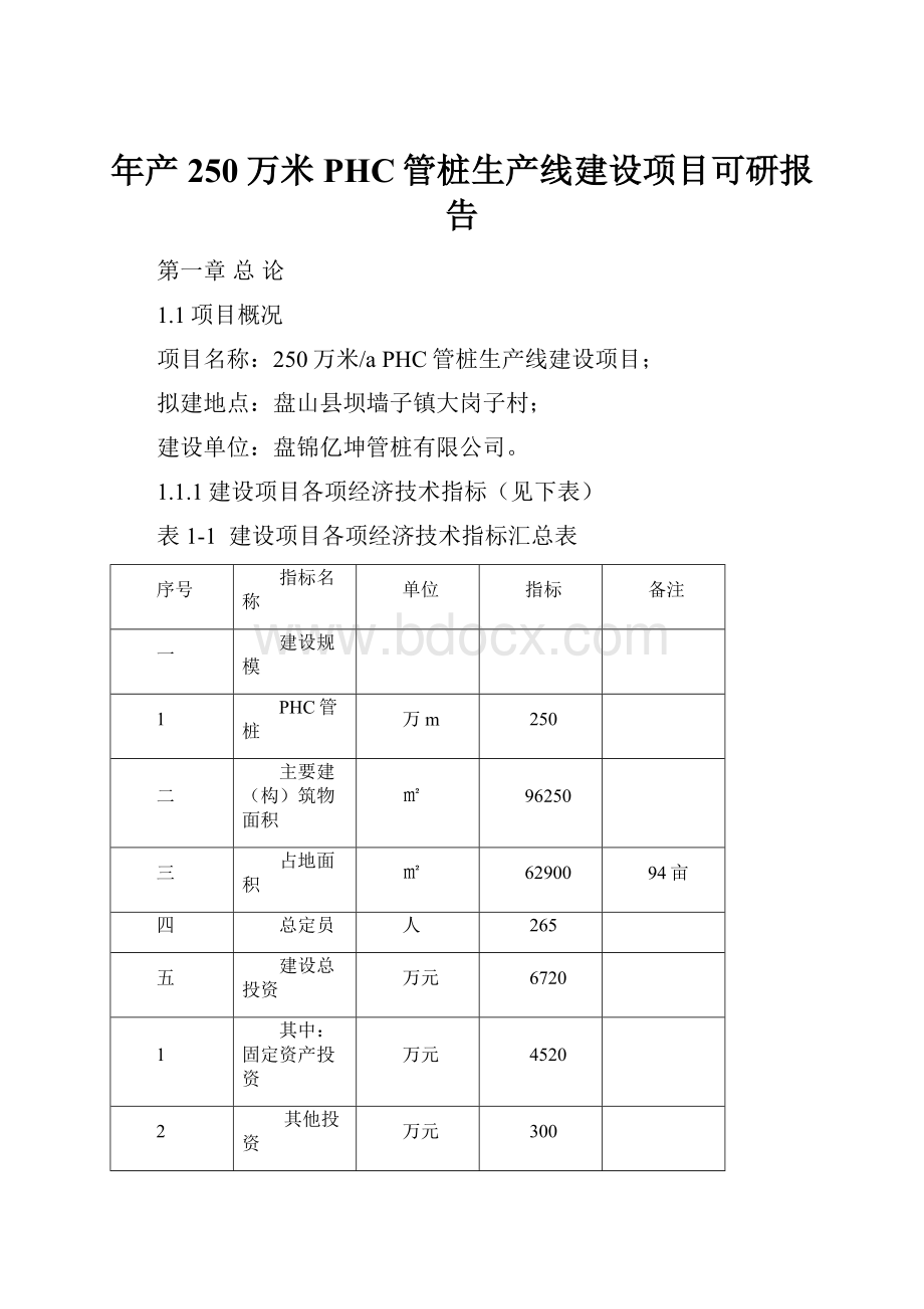 年产250万米PHC管桩生产线建设项目可研报告.docx