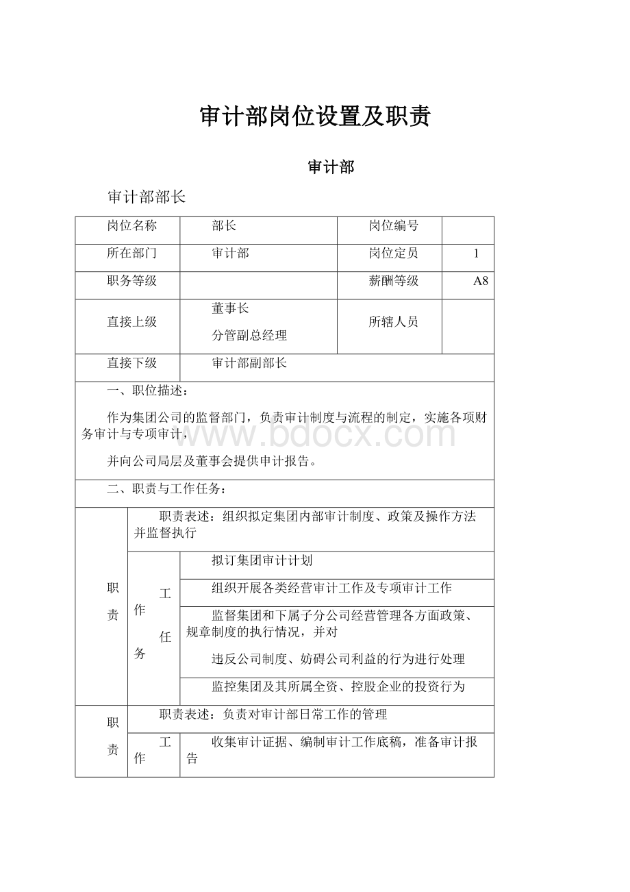 审计部岗位设置及职责.docx_第1页