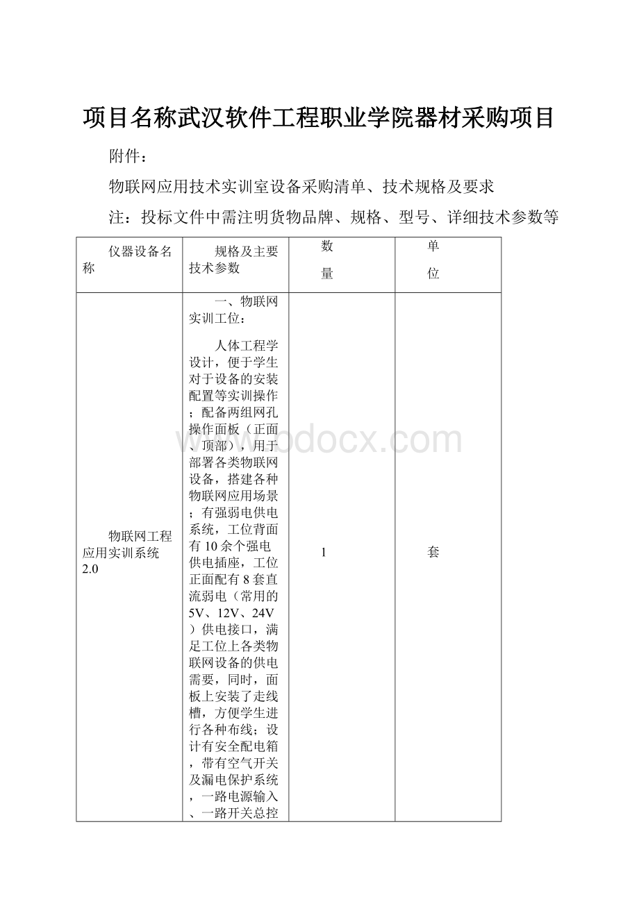 项目名称武汉软件工程职业学院器材采购项目.docx_第1页