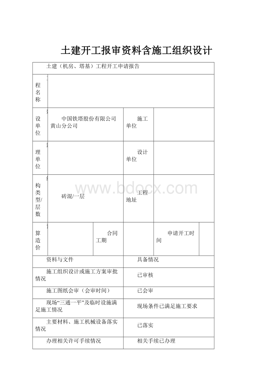 土建开工报审资料含施工组织设计.docx_第1页