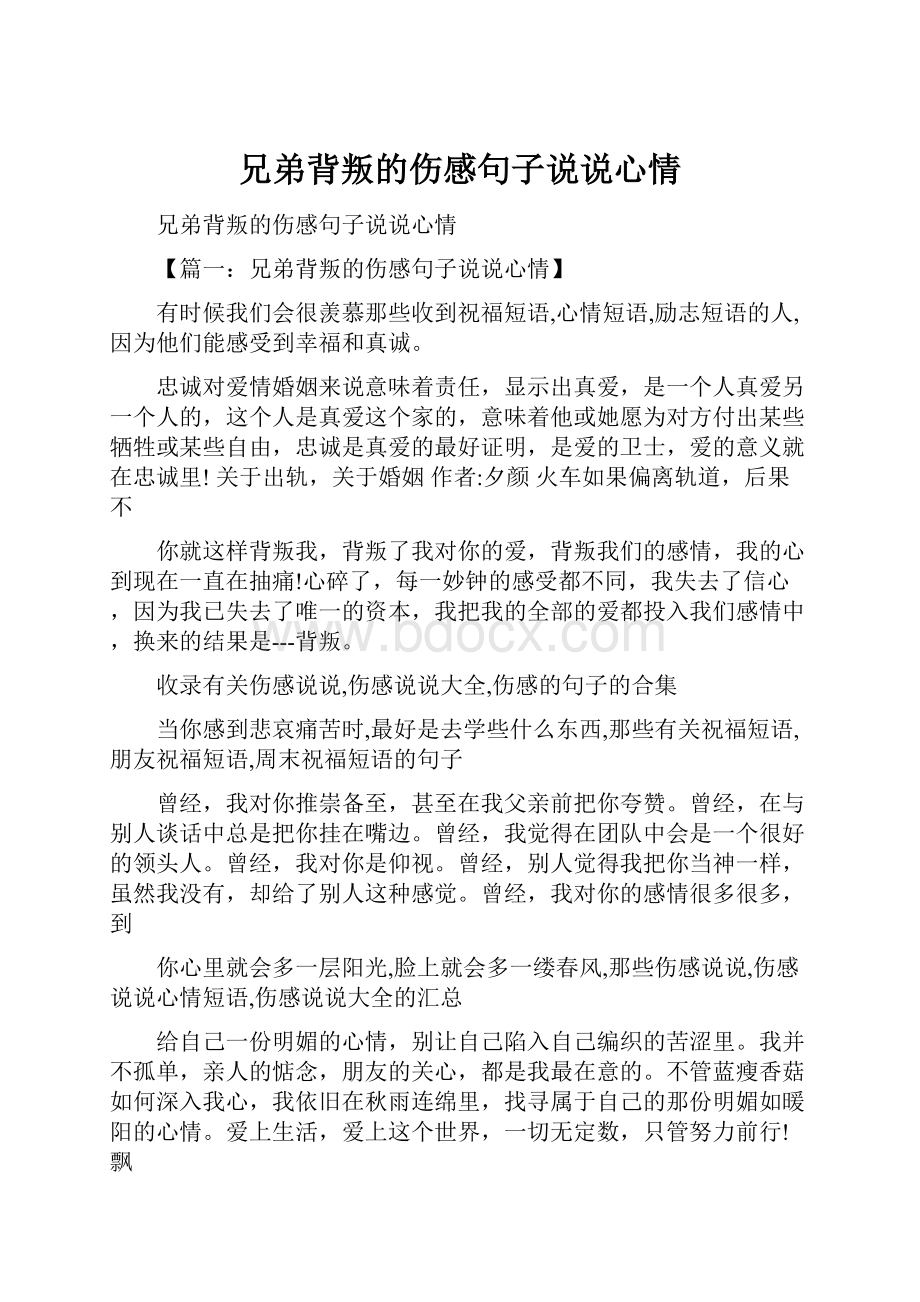 兄弟背叛的伤感句子说说心情.docx_第1页