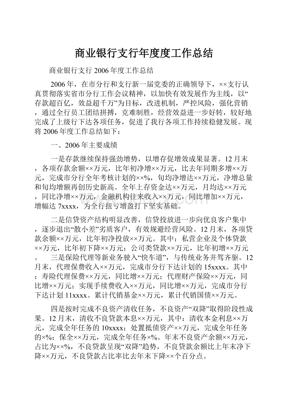 商业银行支行年度度工作总结.docx_第1页