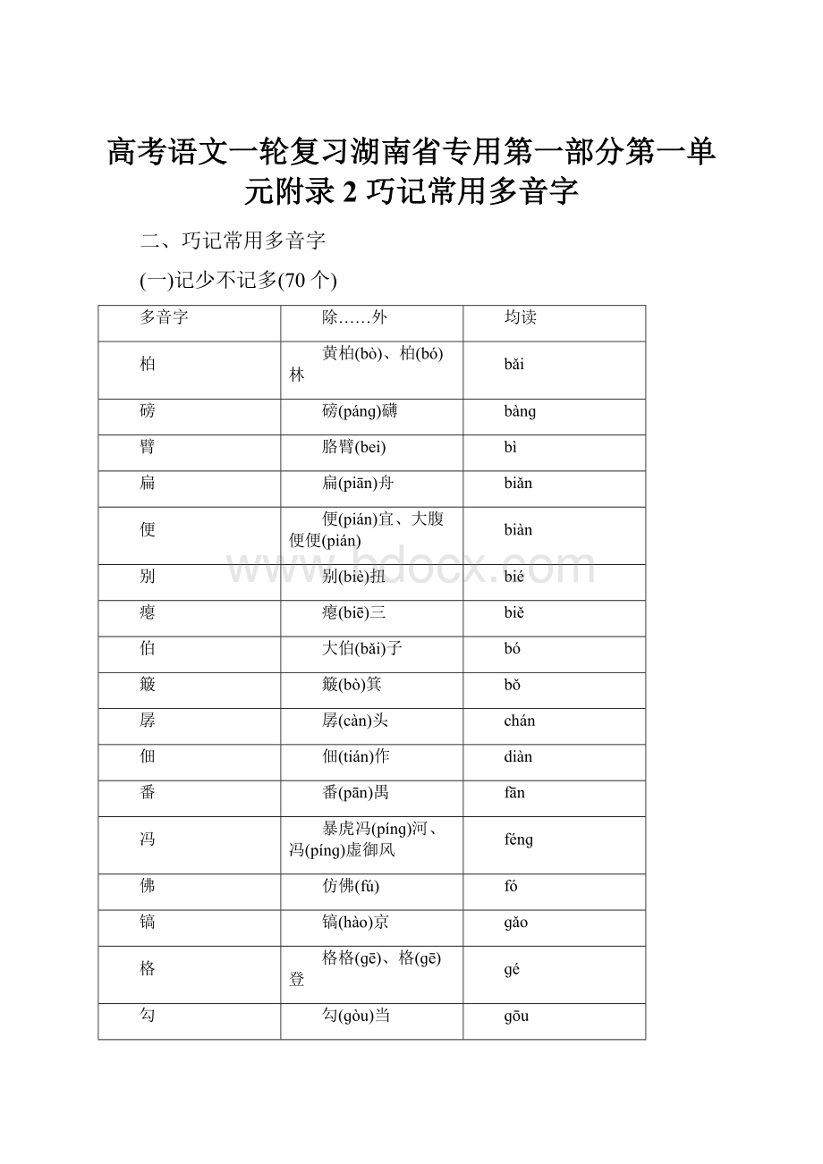 高考语文一轮复习湖南省专用第一部分第一单元附录 2 巧记常用多音字.docx