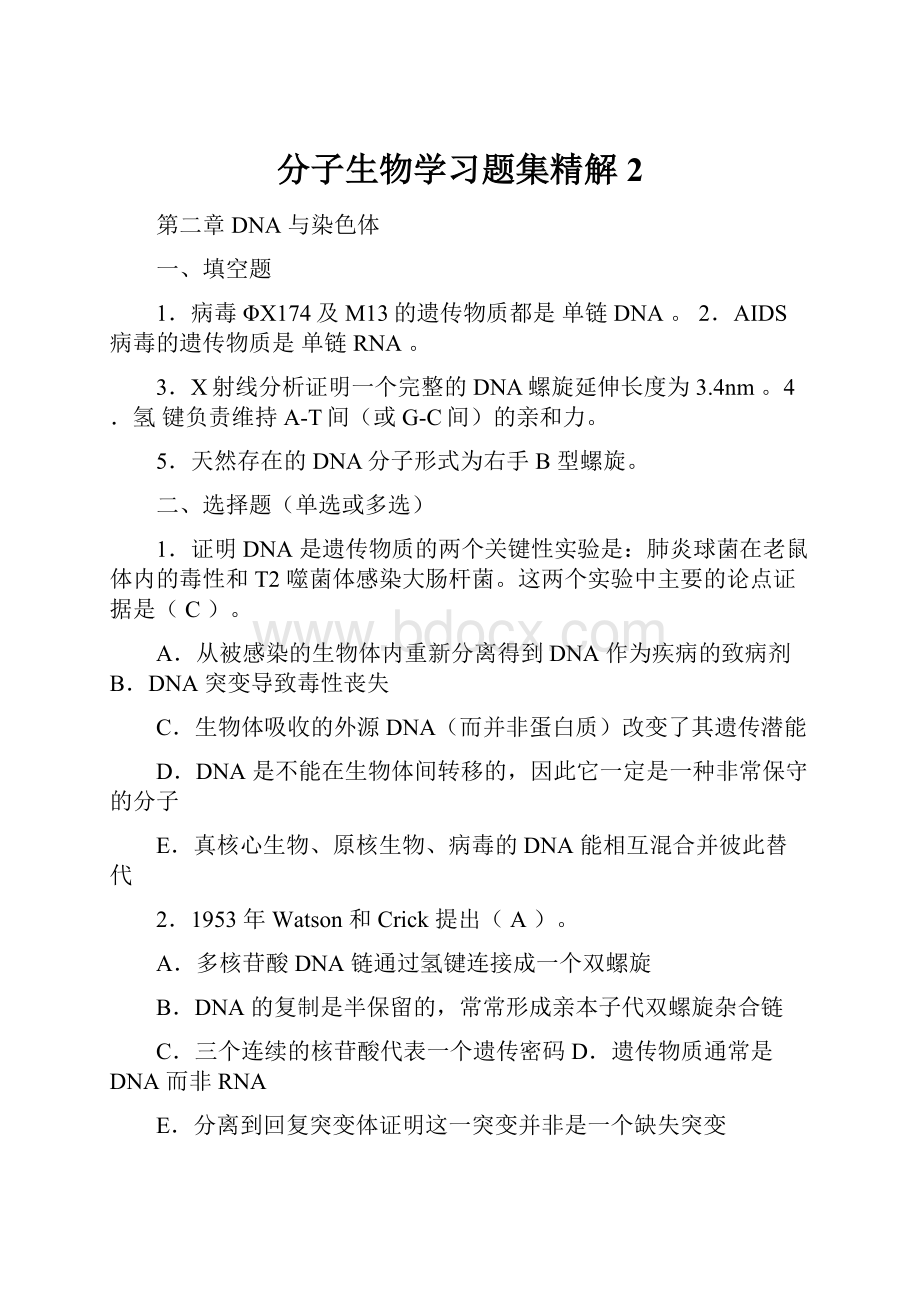 分子生物学习题集精解 2.docx_第1页