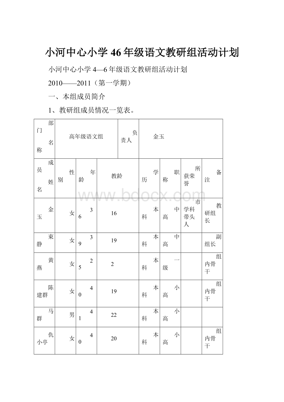 小河中心小学46年级语文教研组活动计划.docx