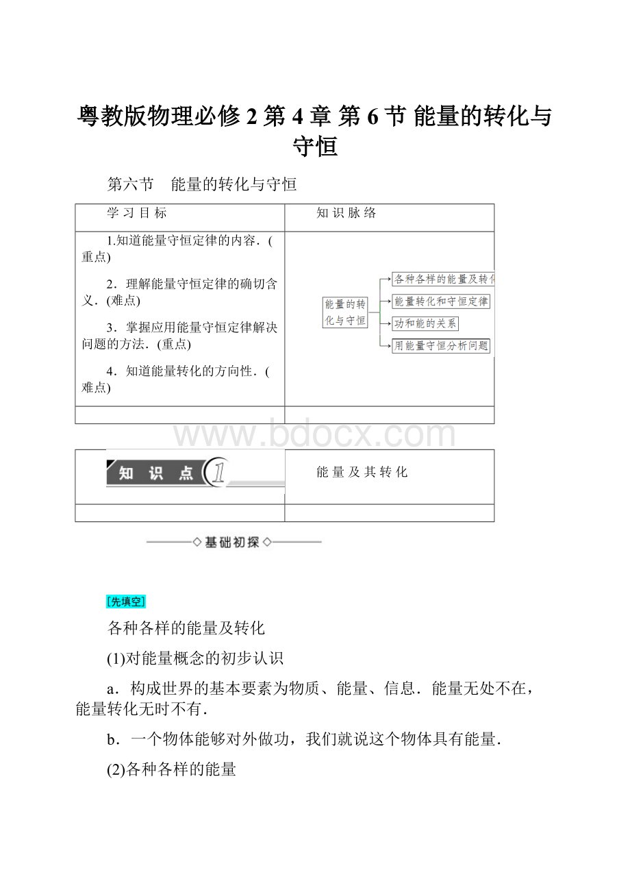 粤教版物理必修2第4章 第6节 能量的转化与守恒.docx_第1页