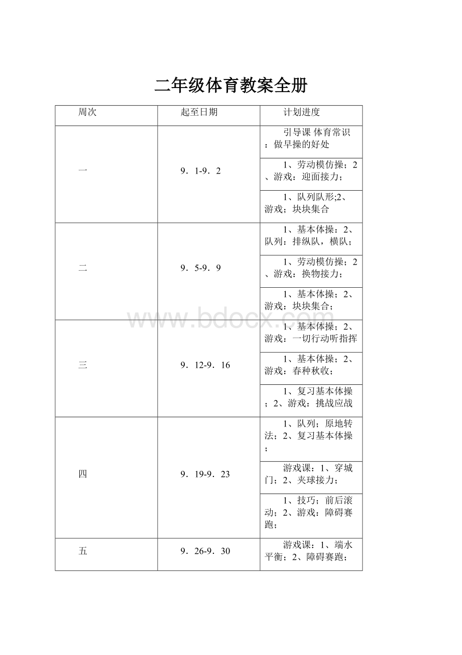 二年级体育教案全册.docx_第1页