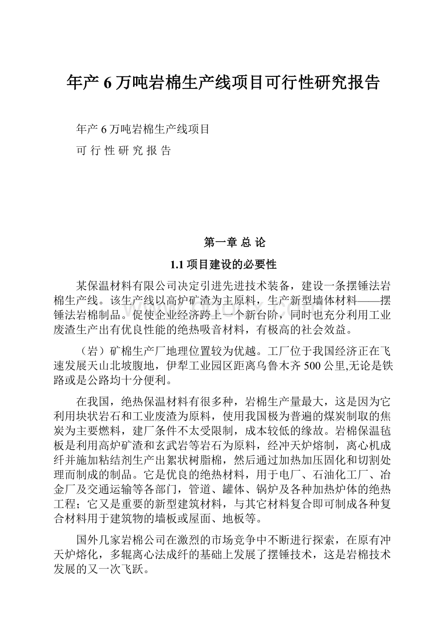 年产6万吨岩棉生产线项目可行性研究报告.docx_第1页