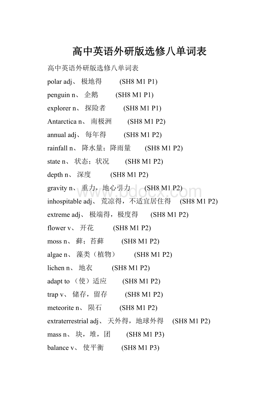 高中英语外研版选修八单词表.docx_第1页