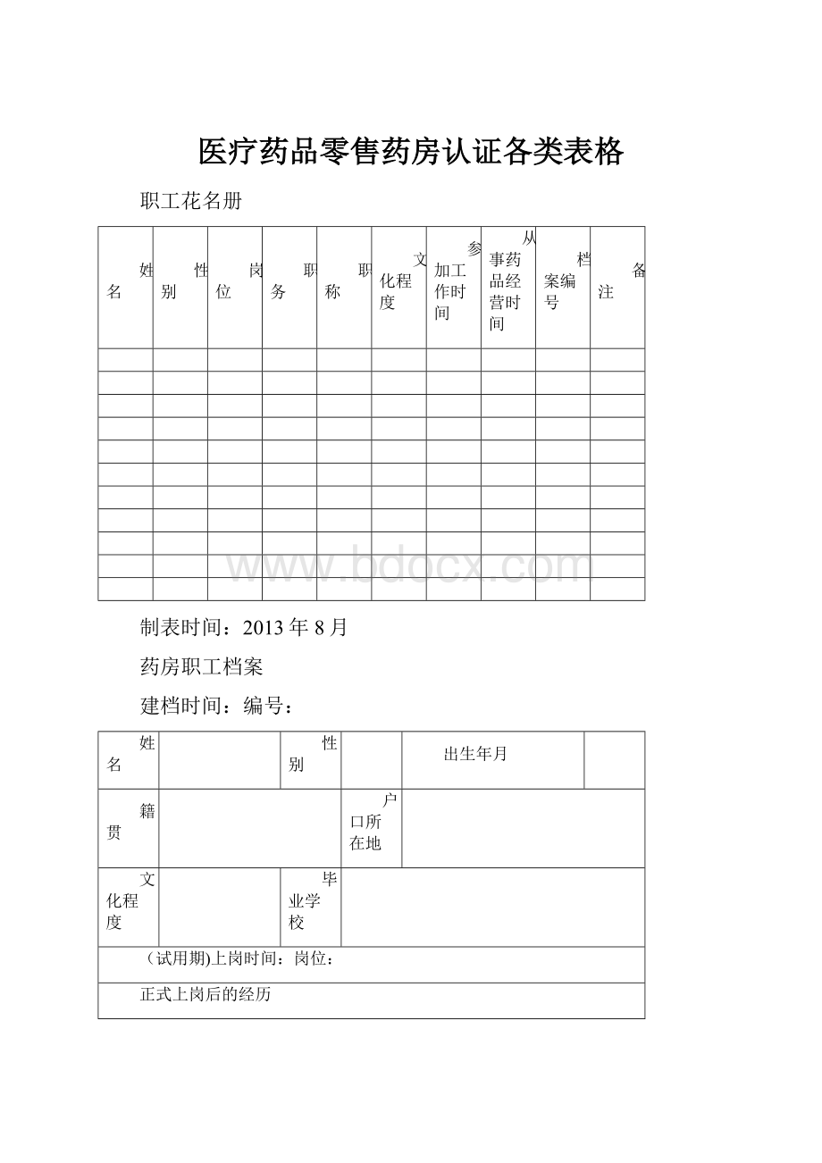 医疗药品零售药房认证各类表格.docx_第1页