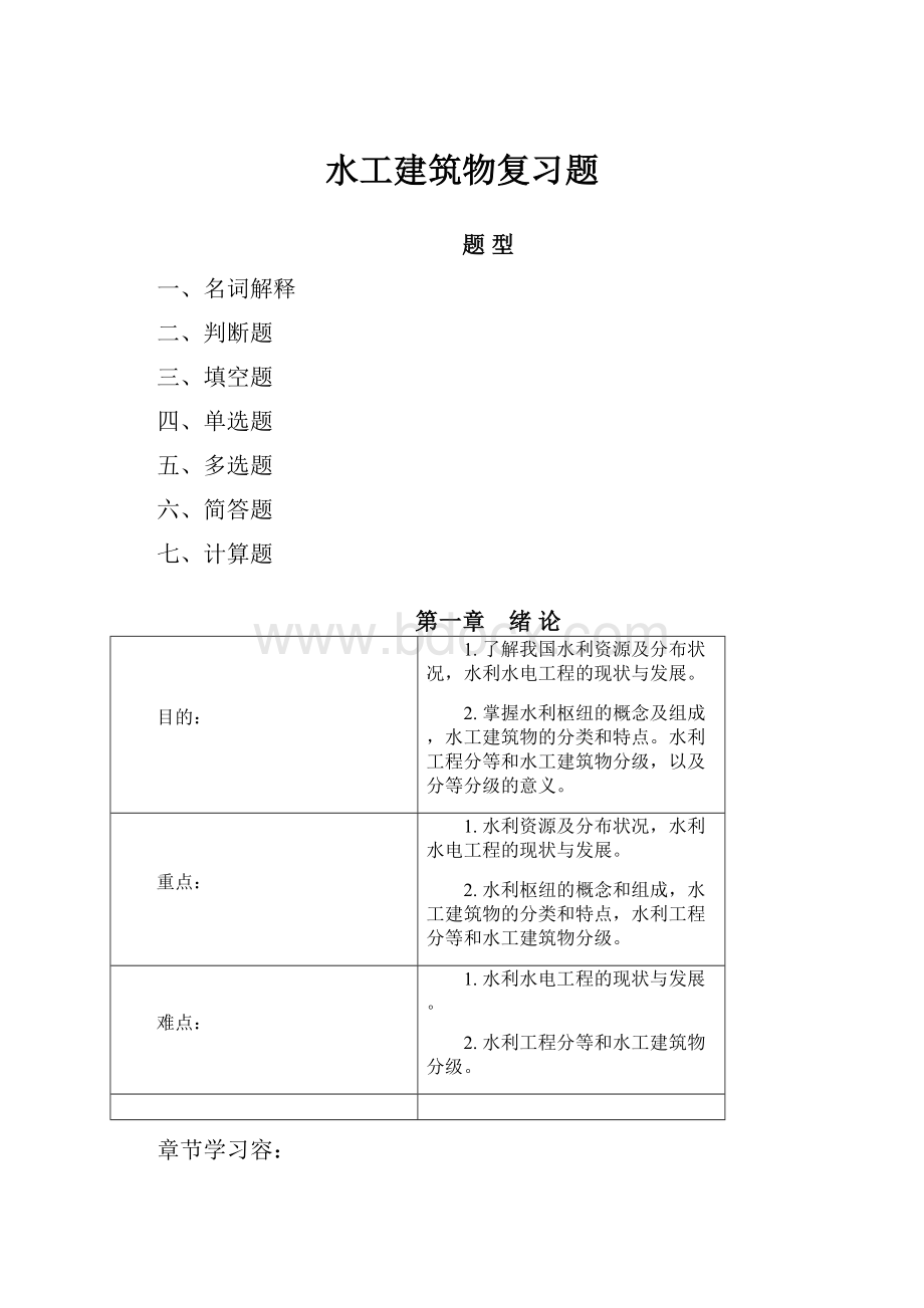 水工建筑物复习题.docx_第1页