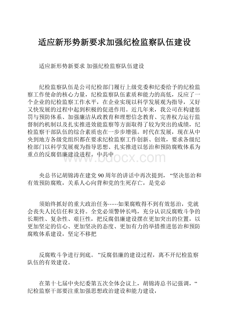 适应新形势新要求加强纪检监察队伍建设.docx_第1页