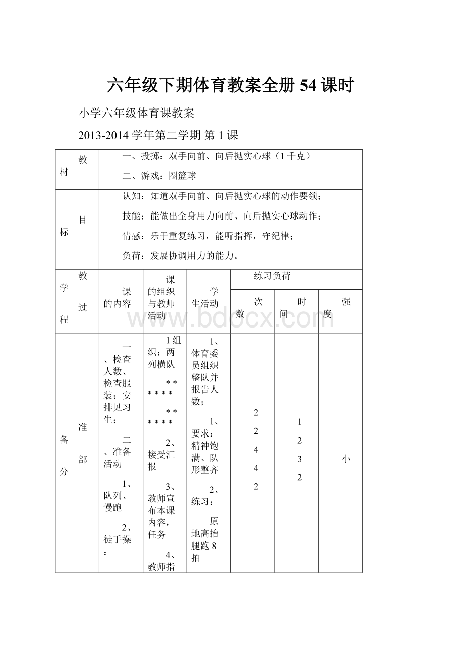 六年级下期体育教案全册54课时.docx