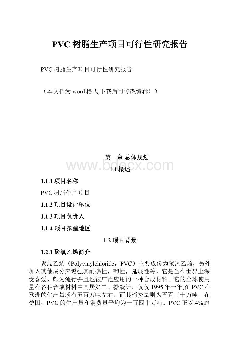 PVC树脂生产项目可行性研究报告.docx_第1页