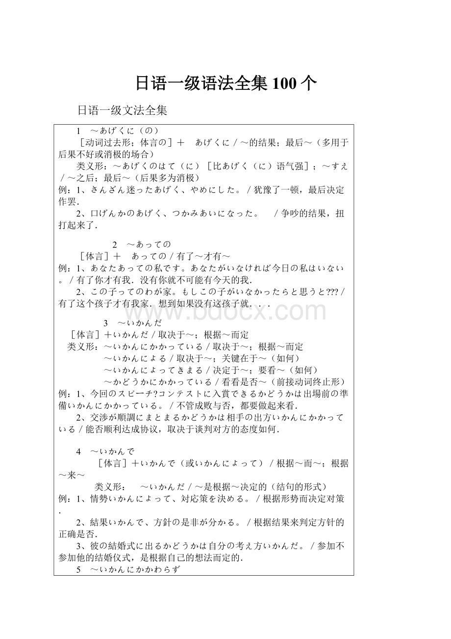 日语一级语法全集100个.docx_第1页