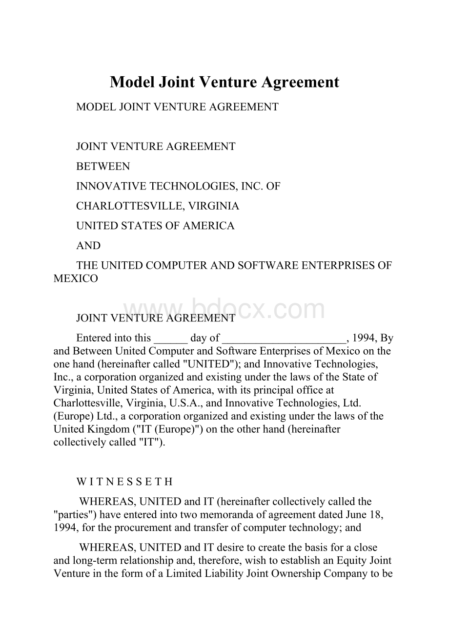 Model Joint Venture Agreement.docx