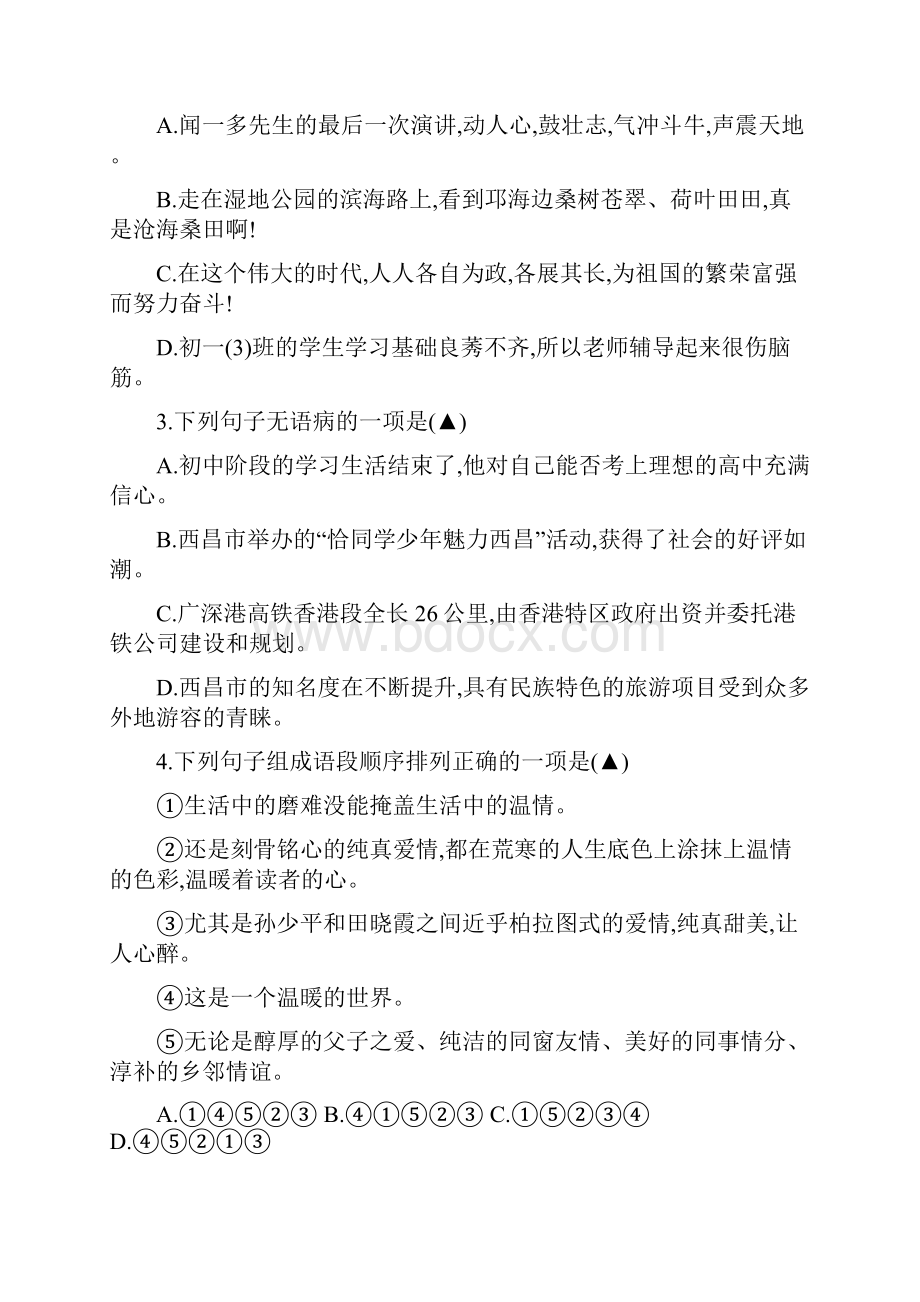 全国各地中考语文试题汇编之四川省凉山州中考试语文试题及参考答案.docx_第2页