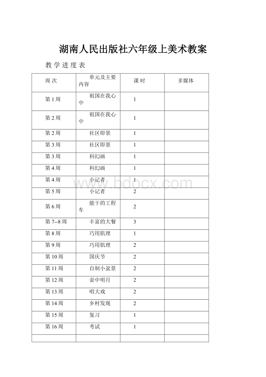 湖南人民出版社六年级上美术教案.docx_第1页