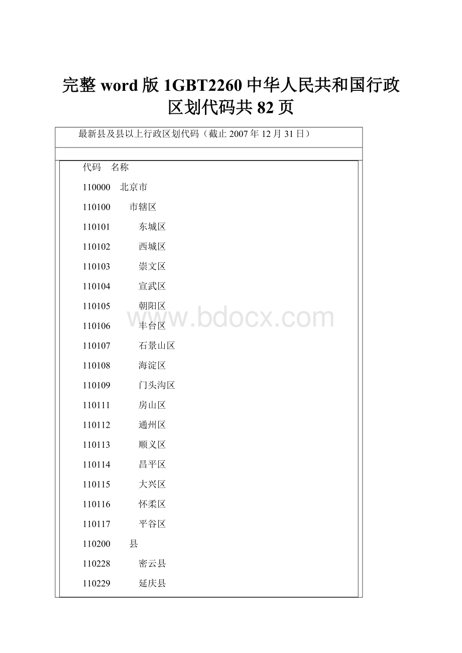 完整word版1GBT2260中华人民共和国行政区划代码共82页.docx