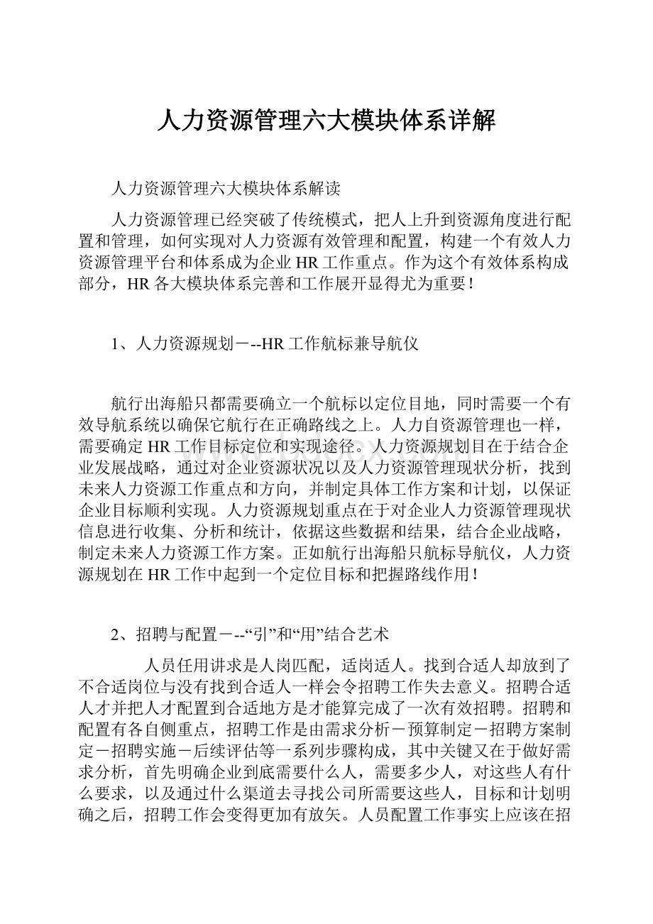 人力资源管理六大模块体系详解.docx_第1页