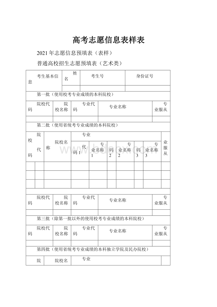 高考志愿信息表样表.docx