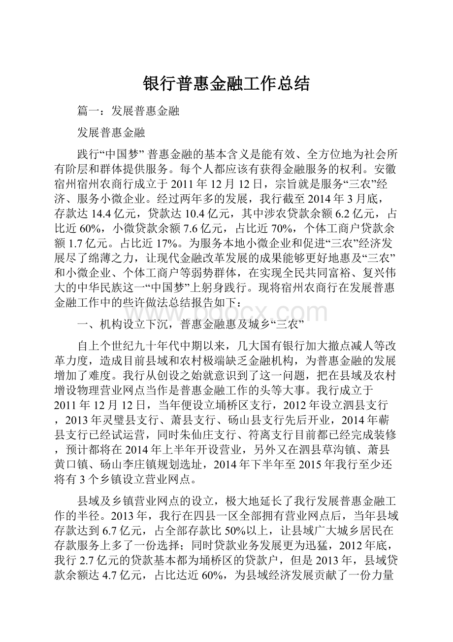 银行普惠金融工作总结.docx